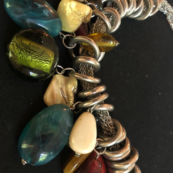 Chunky multi chain with colorful stones necklace NY - Picture 3 of 5